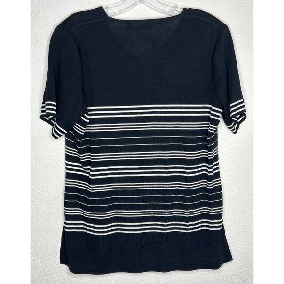 Vintage Exclusively Misook Top Large Acrylic Knit Black White Stripe Liquid Knit - Picture 2 of 11